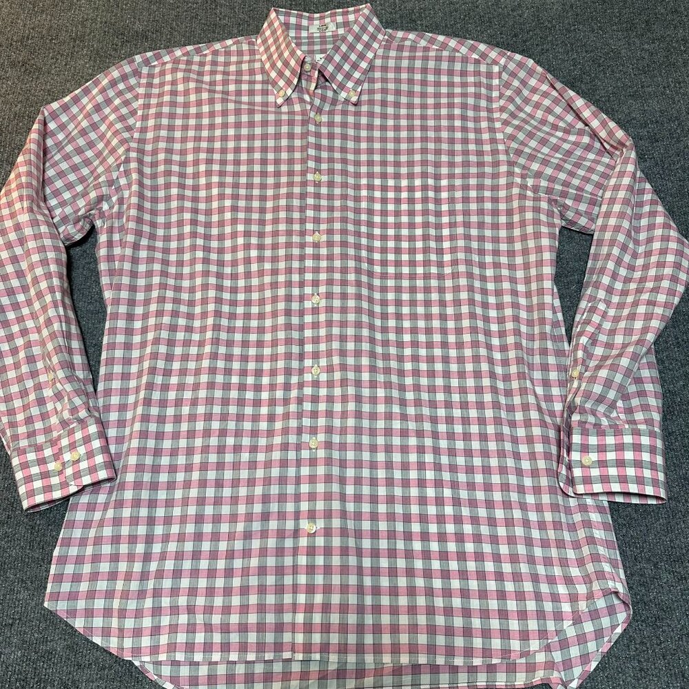 Peter Millar Button Down Shirt Mens Large Pink Plaid Cotton Long Sleeve